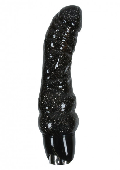 Чёрный вибратор с блёстками STARLIGHT GEMS ORION - 19 см.