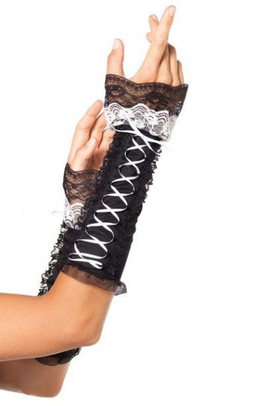 Перчатки с кружевом Lace Up Opaque Arm Warmer With Lace Ruffle Trim