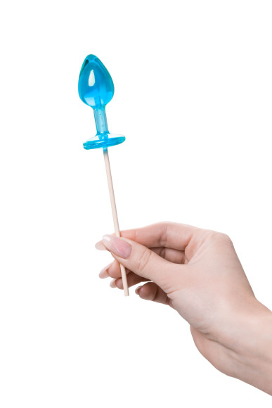 Голубой леденец в форме анальной пробки со вкусом блю кюрасао - 29 гр.