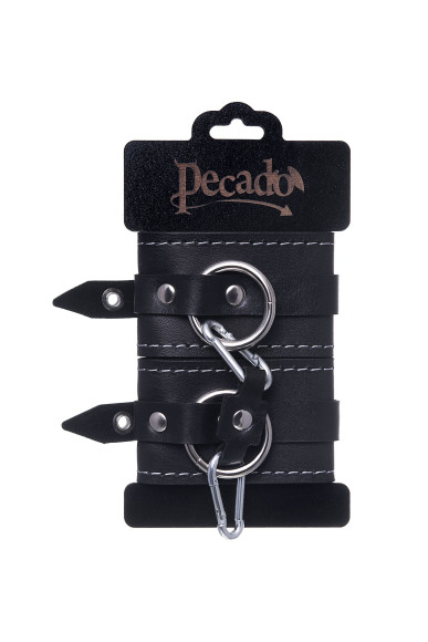 Черные двухслойные наручники с белой строчкой