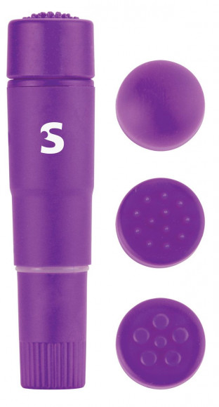 Фиолетовый мини-вибратор с насадками Fourplay