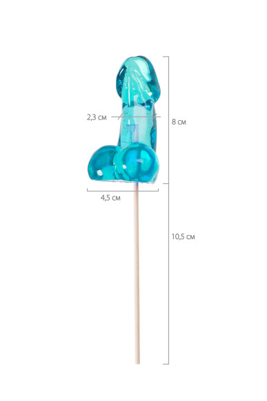 Голубой леденец в форме члена со вкусом блю кюрасао - 80 гр.
