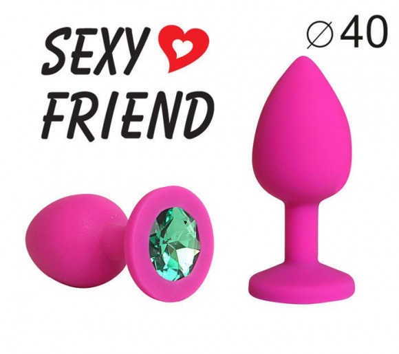 Ярко-розовая анальная пробка с зеленым кристаллом - 9,5 см.