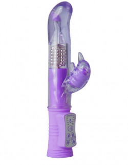 Фиолетовый вибратор Dolphin Diver с клиторальным отростком - 22 см.
