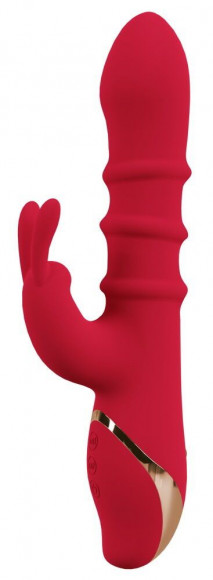 Красный вибратор-кролик с 3 подвижными кольцами Rabbit Vibrator with 3 Moving Rings - 23,7 см.