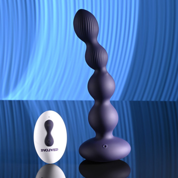 Фиолетовые анальные бусы с вибрацией и вращением Pleasure Orbit - 17,8 см.