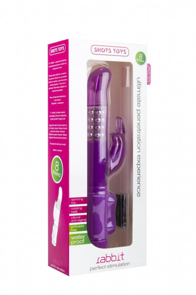 Фиолетовый перезаряжаемый вибратор Rabbit с клиторальным отростком - 22 см.
