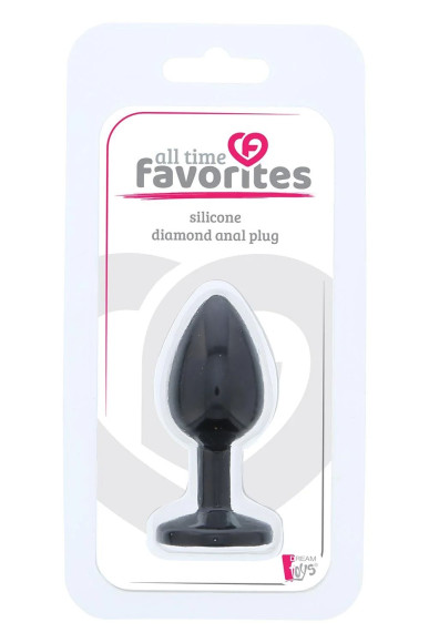 Черная гладкая анальная пробка с розовым кристаллом Silicone Diamond Plug - 7 см.