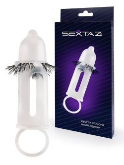 Эластичная насадка на пенис с подхватом мошонки и стимулирующими «ресничками»