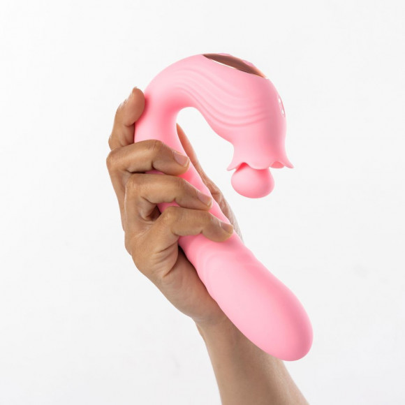 Розовый вибратор Selove Campanula с вращающимся стимулятором клитора - 18,2 см.