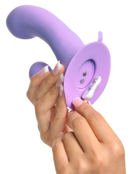 Сиреневый перезаряжаемый вибратор с клиторальным отростком Duo Pleasure Wallbang-Her - 17,5 см.