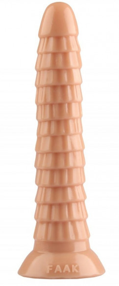 Телесный рельефный фантазийный фаллоимитатор - 26,5 см.