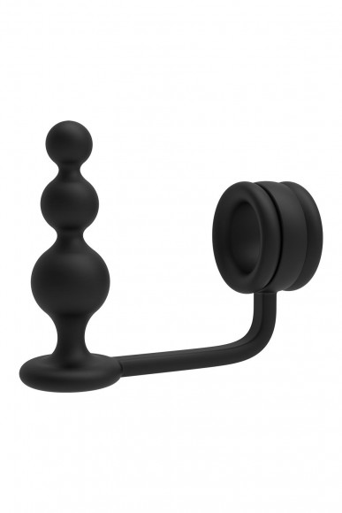 Черное эрекционное кольцо с анальной елочкой Cockring With Beaded Anal Plug