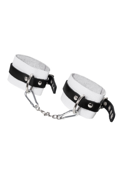Бело-черные мягкие оковы с одним ремешком и люверсами
