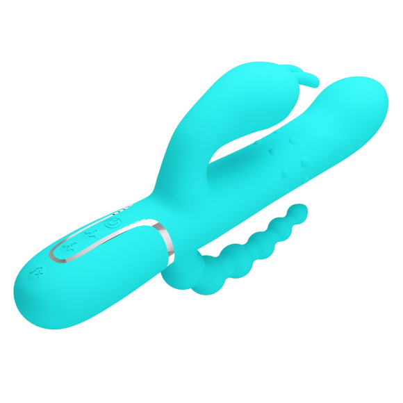 Аквамариновый вибратор для тройной стимуляции Cammy - 22,2 см.