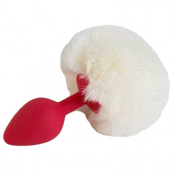 Красная анальная пробка размера S с белым хвоcтиком зайки