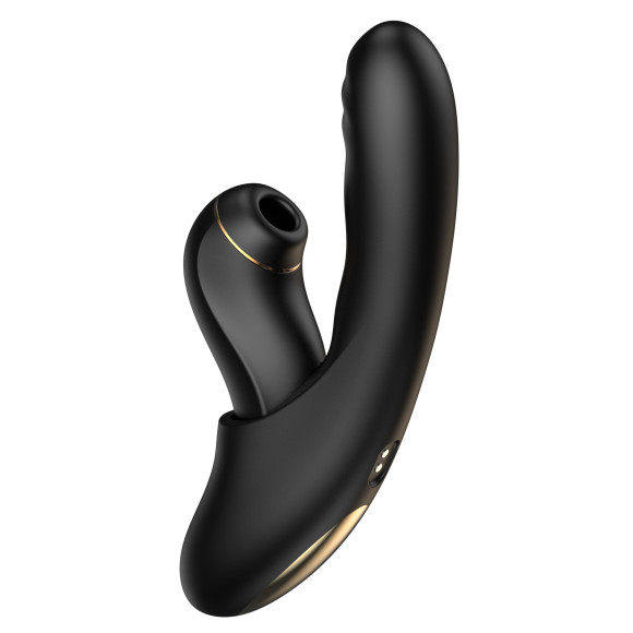 Черный вибратор с возвратно-поступательными движениями и вакуумом Fatima - 19,2 см.