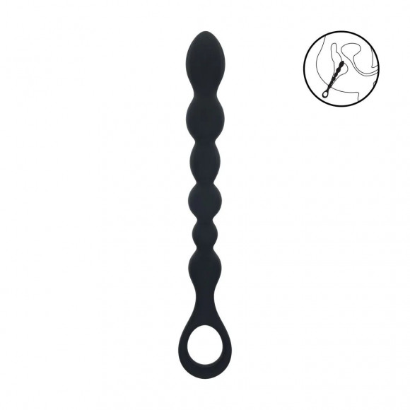 Черная силиконовая цепочка Beaded Snake Silicone Anal Probe with Loop - 26 см.