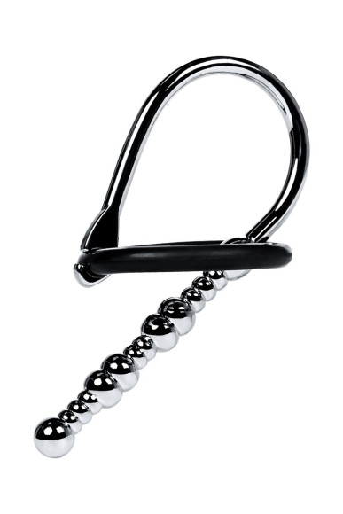 Серебристый уретральный плаг-бусины TOYFA Metal с мягким фиксириющим кольцом