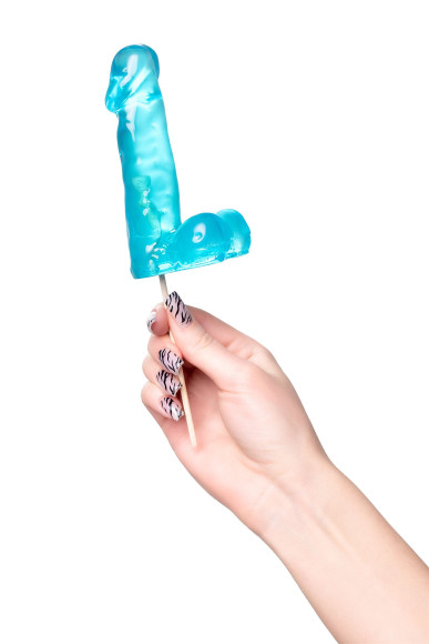 Голубой леденец в форме члена со вкусом блю кюрасао - 173 гр.