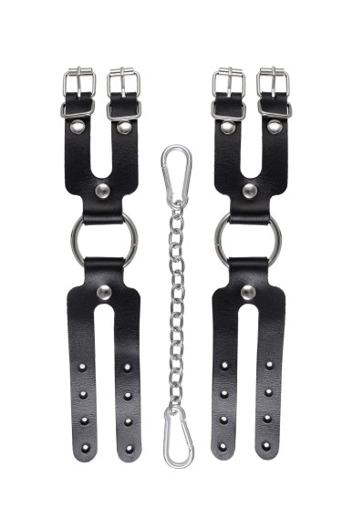 Черные кожаные наручники-браслеты из двух ремешков