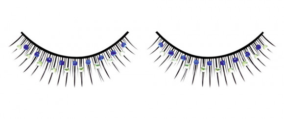 Чёрные ресницы с сине-зелёными стразами