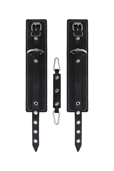 Черные двухслойные кожаные оковы с белой строчкой