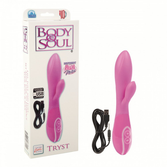 Розовый вибратор с клиторальным отростком Body & Soul Tryst 
