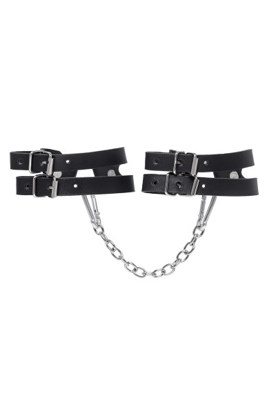 Черные кожаные оковы из двух ремешков