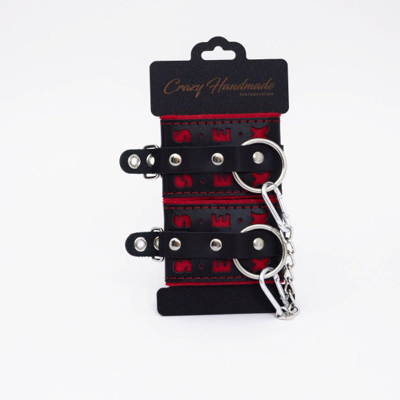 Черно-красные оковы с красной строчкой Sex
