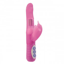 Розовый вибромассажёр с клиторальным стимулятором и вращающимися шариками Petite Flutter - 21 см.