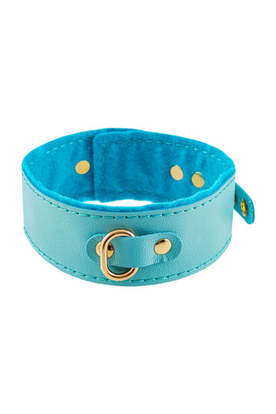 Голубой двуслойный кожаный ошейник с подкладкой из фетра
