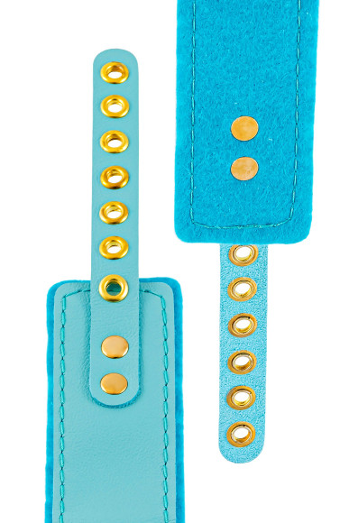 Голубой двуслойный кожаный ошейник с подкладкой из фетра