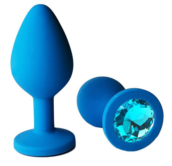 Голубая анальная пробка с голубым кристаллом - 9,5 см.