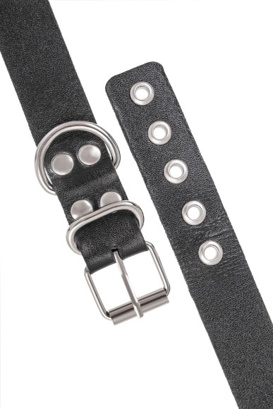 Черные кожаные наручники-браслеты из одного ремешка с люверсами