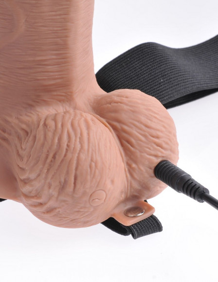 Кофейный перезаряжаемый фаллопротез 10  Hollow Strap-on with Remote - 21,6 см.