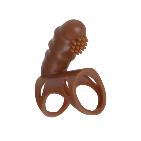 Коричневый полый поясной фаллоимитатор с вибронасадкой Jiang - 18 см.